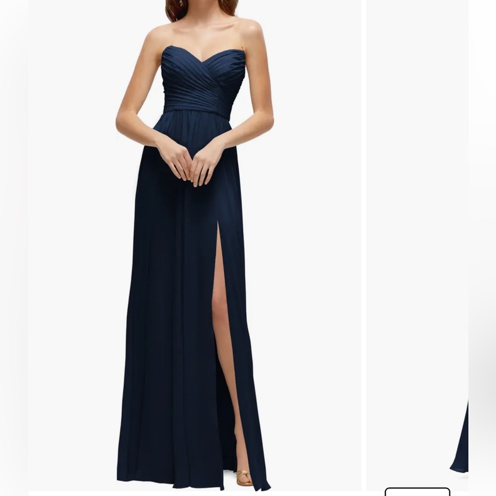 After Six Pleat Detail Strapless Chiffon A-Line Gown, Midnight